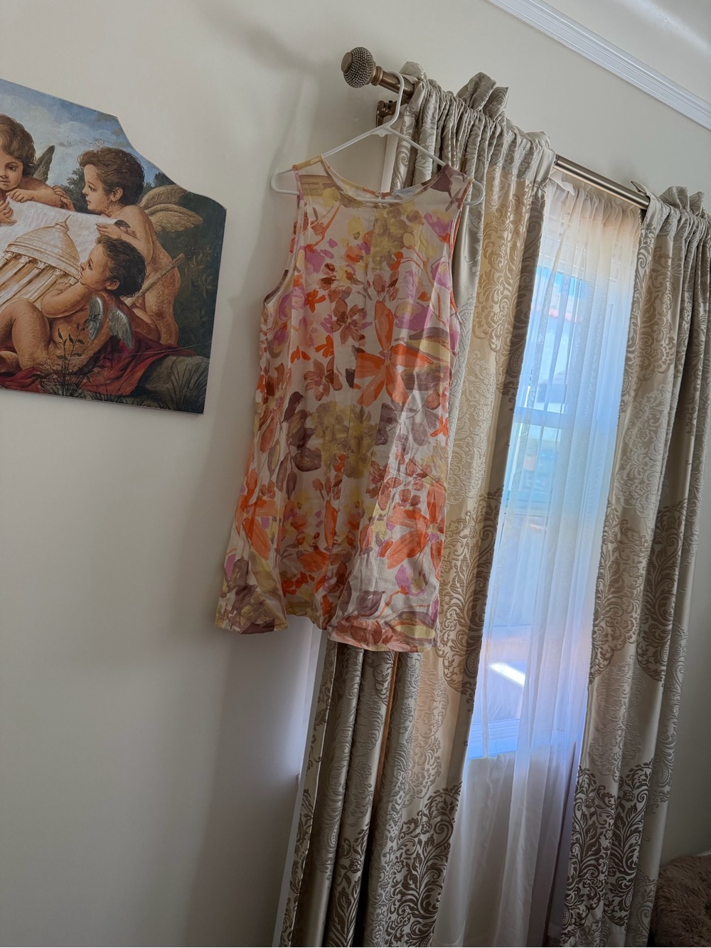 London Times Floral Sleeveless Dress in Pink, Orange & Cream
